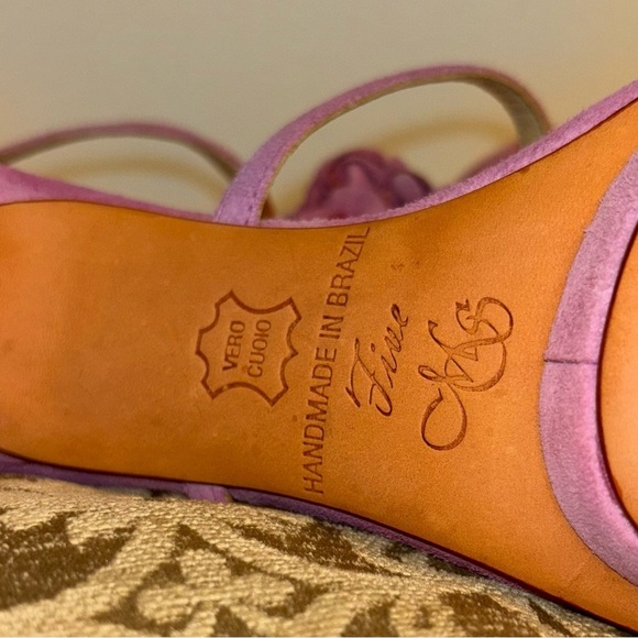 MS Shoe Design Handmade Brazil Pink Leather Diamond Pins 'ANNA' Sandals 5 Heels - Picture 14 of 16